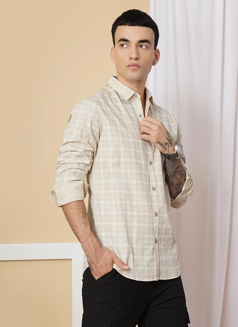 ذا انديان كراج كو Men Slim Fit Checkered Full Sleeves Spread Collar Casual Shirt