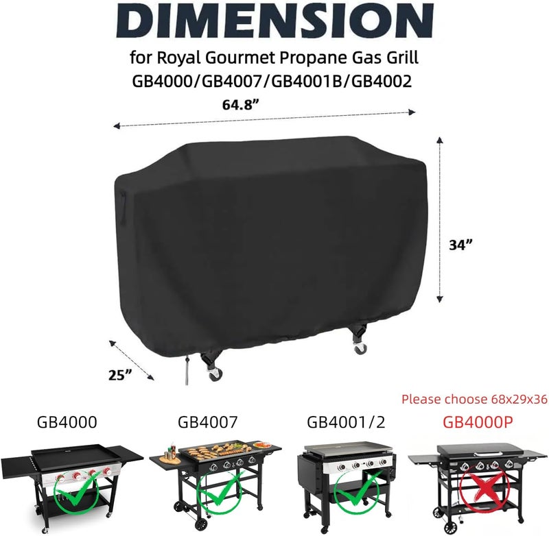 Guisong Flat Top Grill Cover for Royal Gourmet GB4000/GB4007/GB4001B/GB4002 Propane Gas Grill, Waterproof 36 Inch Griddle Cover for Char-Griller Flat Iron 4-Burner Grill -64.8 x 25 x 34 - Image 2