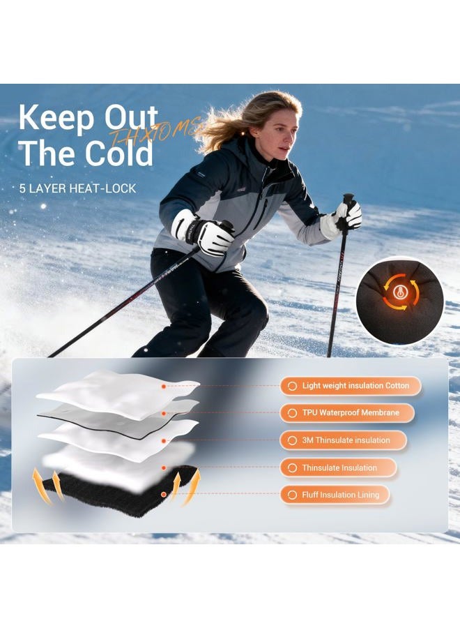 ThxToms Ski Gloves Snow Gloves for Men Women Waterproof Winter Gloves 3M Thinsulate Warm Gloves Unisex Touchscreen Snowboarding Gloves Women Gloves with Pocket for Cold Weather - Image 4