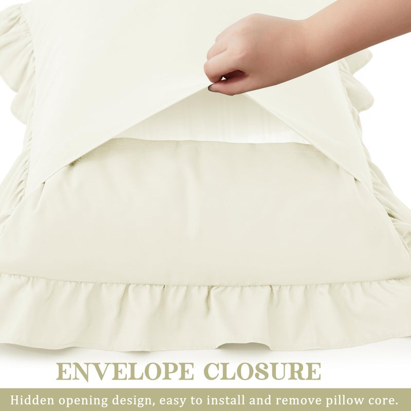KKJIAF Ruffle Pillow Cases Standard Size Set of 2, Ruffled Pillow Covers with Envelope Closure, Wrinkle Resistant Ruffled Pillow Shams 20" x 26", Beige - Image 5