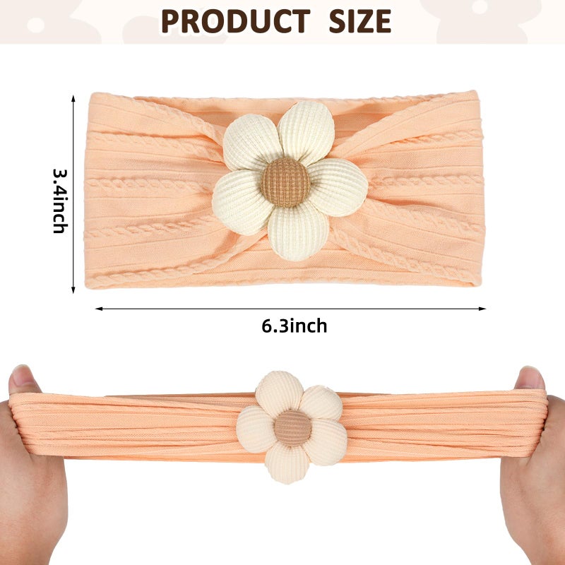 3 Pcs Baby Flower Headbands - Soft Nylon, Beige Orange Brown - Image 2