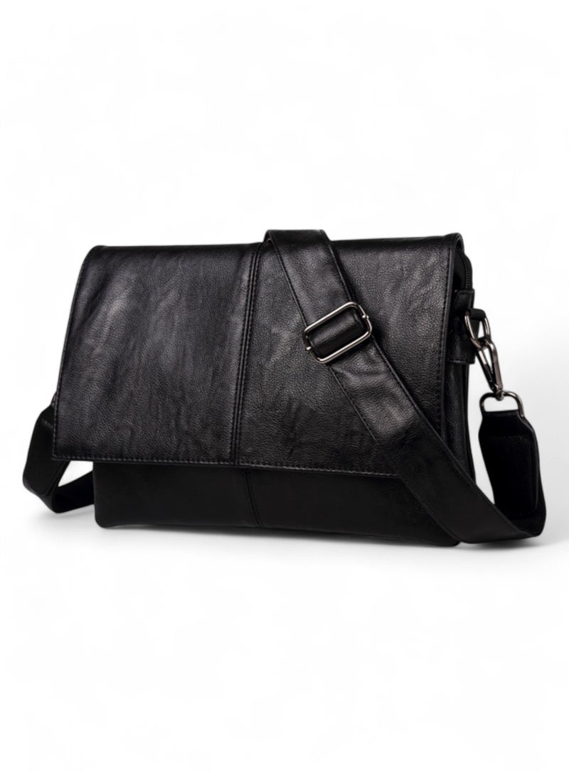 SEVN Men's Faux Leather Crossbody Messenger Bag - Slim Fold-Over Shoulder Bag for Casual or Business Use  - Image 2