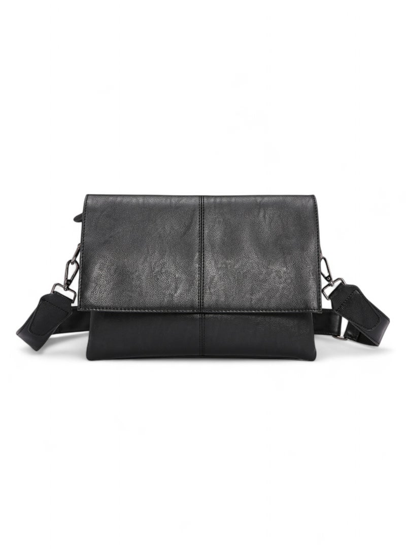 SEVN Men's Faux Leather Crossbody Messenger Bag - Slim Fold-Over Shoulder Bag for Casual or Business Use  - Image 1