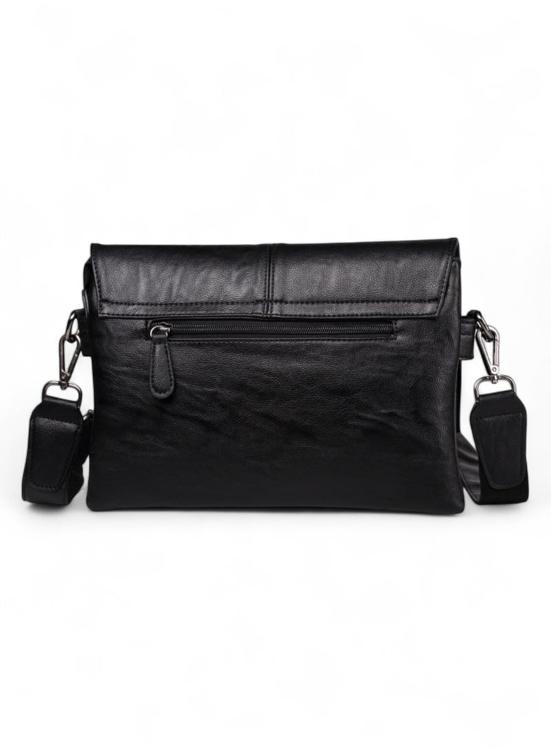 SEVN Men's Faux Leather Crossbody Messenger Bag - Slim Fold-Over Shoulder Bag for Casual or Business Use  - Image 4