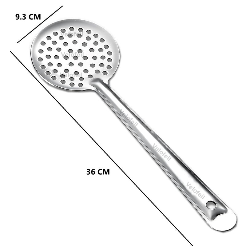 Velofeil مجموعة أدوات المطبخ من الفولاذ المقاوم للصدأ 6 قطع، ملعقة بانجا وملعقة أرز عادية 23.5 سم، ملعقة بان كبيرة 28.5 سم، مصفاة جارة 36 سم، مغرفة 31.5 سم وملعقة تقليب 30.5 سم، مثالية للطهي والتقديم - Image 4