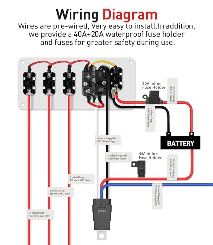 FASTSTORM Ignition Rocker Switch Panel 12V 5 in 1 with Engine Push Button Toggle Switches with Relay Wiring Harness LED for RV Truck Racing Car Boat Marine Trailer - Image 3