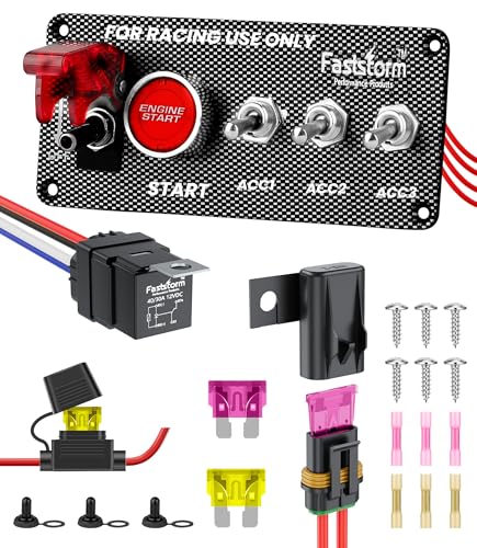FASTSTORM Ignition Rocker Switch Panel 12V 5 in 1 with Engine Push Button Toggle Switches with Relay Wiring Harness LED for RV Truck Racing Car Boat Marine Trailer - Image 1