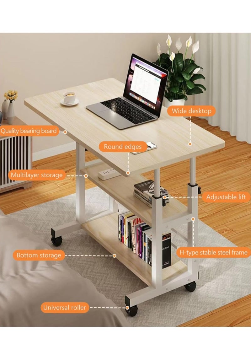Adjustable Home Office Desk Portable Study Computer Rolling Desk for Small Spaces Movable Sofa Side Bed Table on Wheels Student Small Standing Laptop Desk with Storage