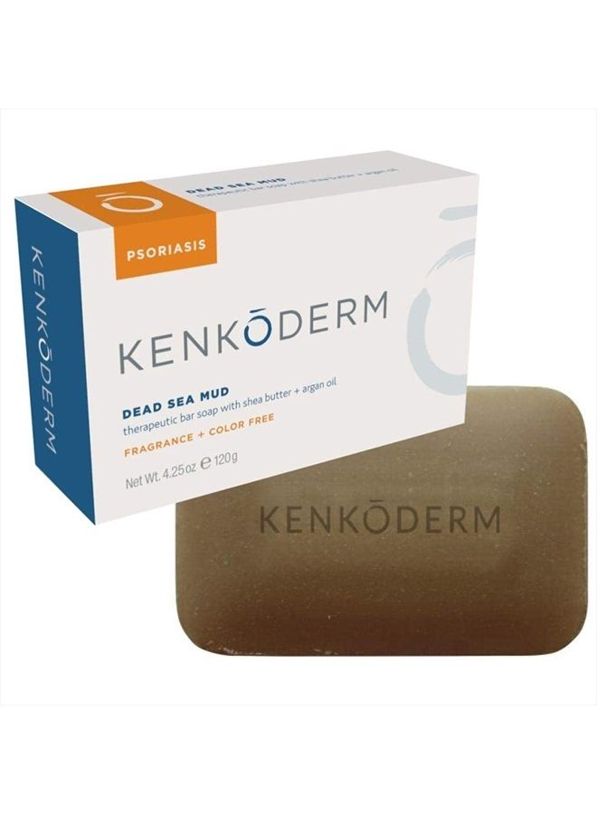 KENKODERM Psoriasis Dead Sea Mud Soap with Argan Oil & Shea Butter 4.25 oz | 1 Bar | Dermatologist Developed | Fragrance + Color Free | Eczema, Psoriasis and Rosacea - Image 1
