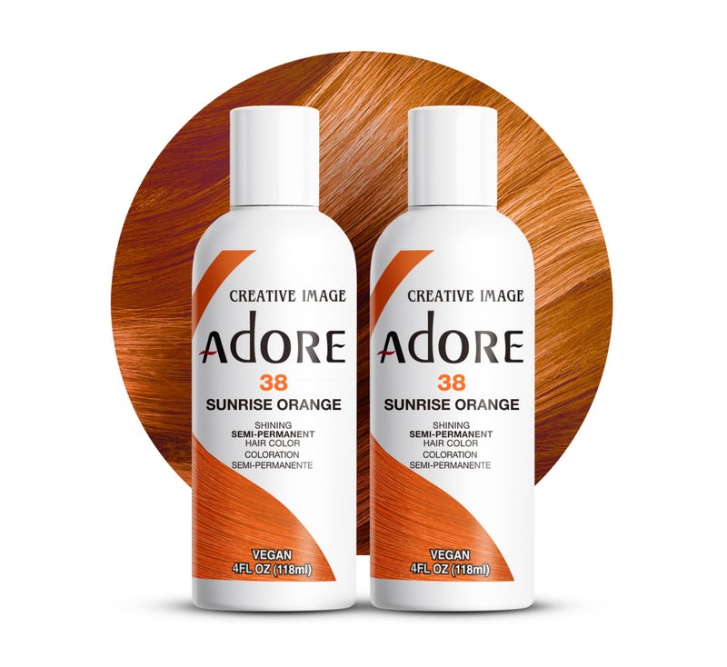 Adore Semi Permanent Hair Color (038 Sunrise Orange) | Vegan & Cruelty-Free Orange Hair Dye | No Ammonia, No Peroxide, No Alcohol | 4 Fl Oz Each (Pack of 2) - Image 1
