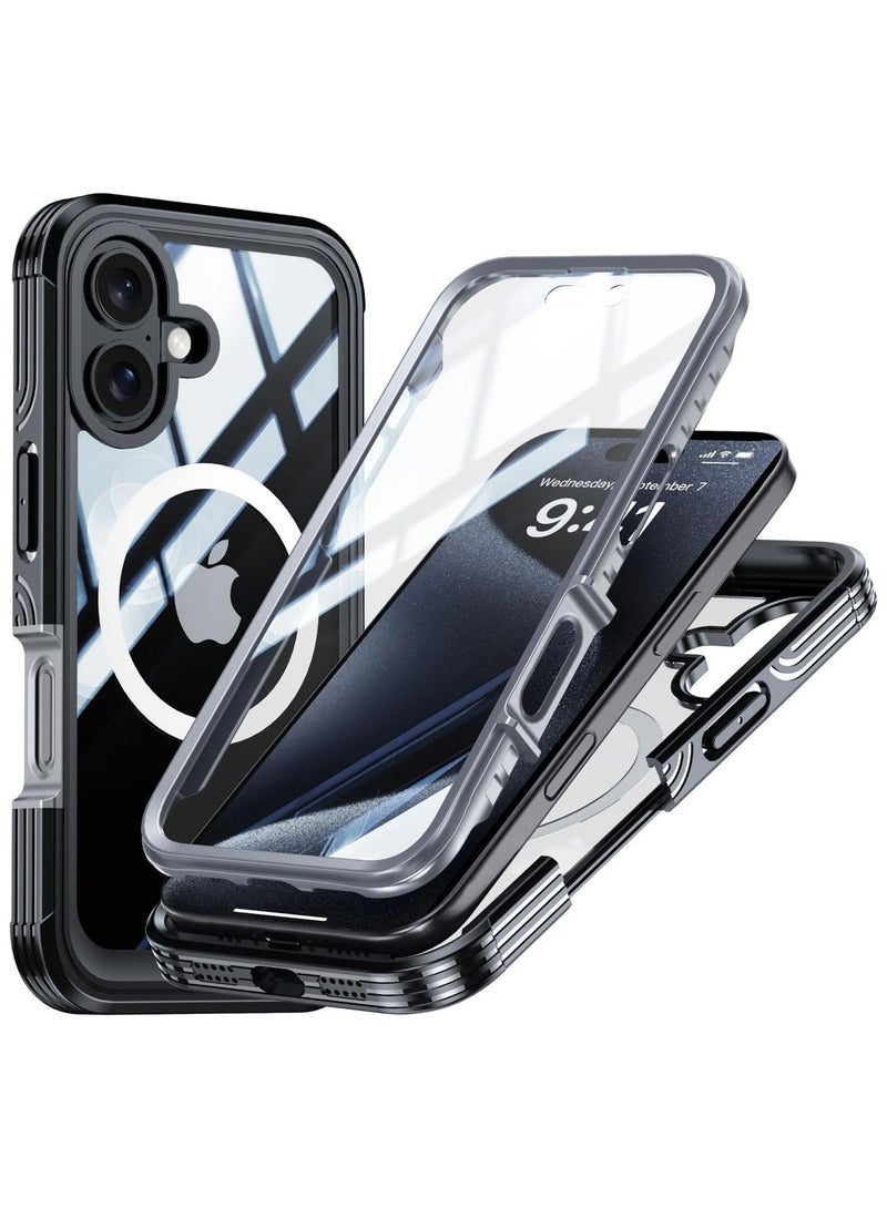 general Magnetic Clear Case Compatible with iPhone 16 Plus 2024, Built-in 9H Tempered Glass Screen Protector, Military Grade 360°Full Body Shockproof Heavy Duty Bumper Case - Image 1