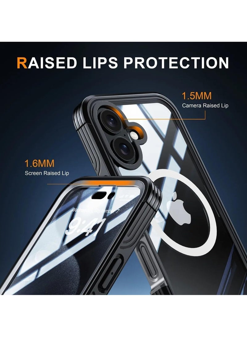 general Magnetic Clear Case Compatible with iPhone 16 Plus 2024, Built-in 9H Tempered Glass Screen Protector, Military Grade 360°Full Body Shockproof Heavy Duty Bumper Case - Image 3