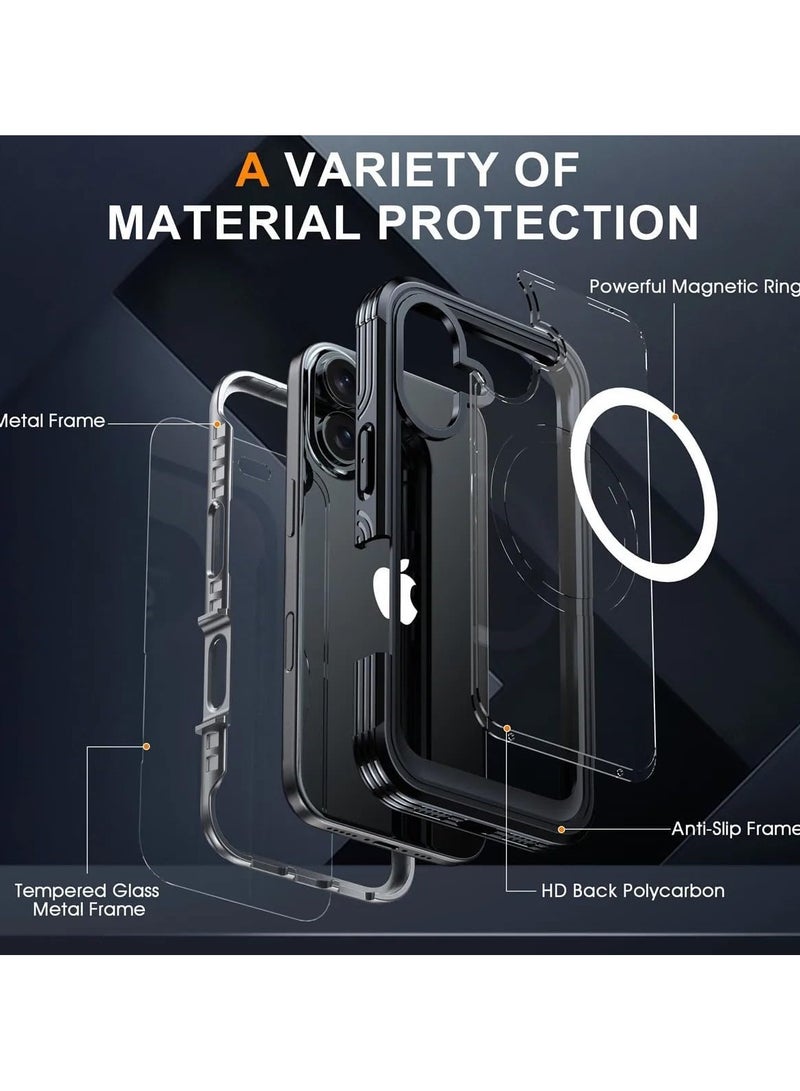 general Magnetic Clear Case Compatible with iPhone 16 Plus 2024, Built-in 9H Tempered Glass Screen Protector, Military Grade 360°Full Body Shockproof Heavy Duty Bumper Case - Image 5