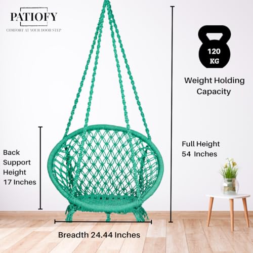 Patiofy Swing for Adults/Swing Chair/Swing for Balcony, Indoor & Outdoor/Wooden Swing Chair for Adults for Home/Cotton Hanging Jhula with Free Hanging Kit (Capacity Upto 120Kgs-Green) - Image 4
