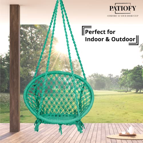 Patiofy Swing for Adults/Swing Chair/Swing for Balcony, Indoor & Outdoor/Wooden Swing Chair for Adults for Home/Cotton Hanging Jhula with Free Hanging Kit (Capacity Upto 120Kgs-Green) - Image 3
