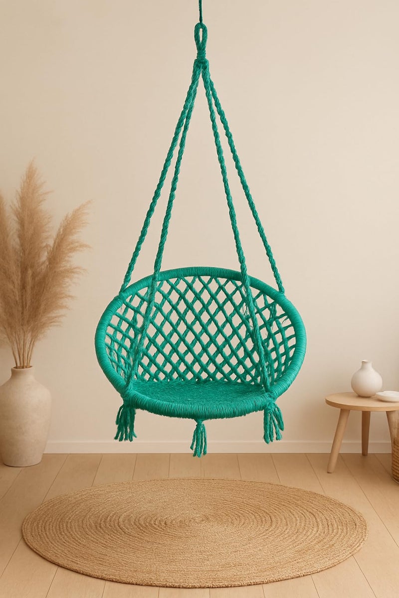 Patiofy Swing for Adults/Swing Chair/Swing for Balcony, Indoor & Outdoor/Wooden Swing Chair for Adults for Home/Cotton Hanging Jhula with Free Hanging Kit (Capacity Upto 120Kgs-Green) - Image 1