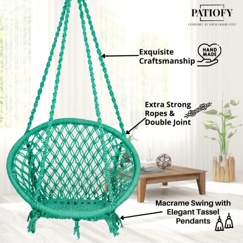 Patiofy Swing for Adults/Swing Chair/Swing for Balcony, Indoor & Outdoor/Wooden Swing Chair for Adults for Home/Cotton Hanging Jhula with Free Hanging Kit (Capacity Upto 120Kgs-Green) - Image 5