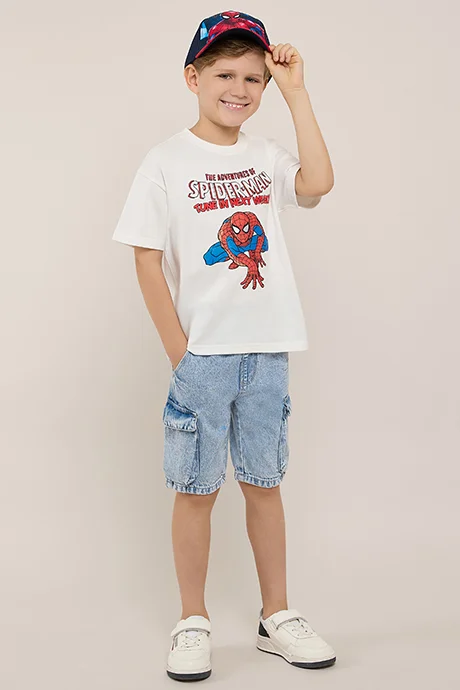 أر أند بي Spider-Man Print T-Shirt with Crew Neck and Short Sleeves