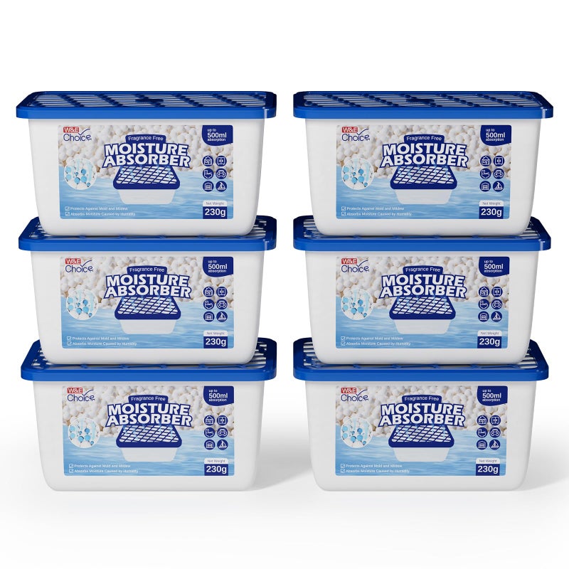 W&E Choice Moisture Absorbers, Portable Humidity Absorber Boxes for Your Bathroom, Closet & Car, Dehumidifier with Fragrance Free, 6 Pack - Image 1