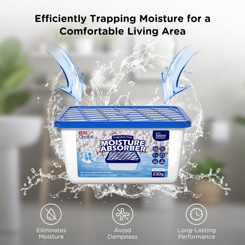 W&E Choice Moisture Absorbers, Portable Humidity Absorber Boxes for Your Bathroom, Closet & Car, Dehumidifier with Fragrance Free, 6 Pack - Image 2