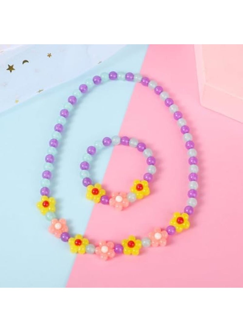 SYOSI Girls Jewelry Set - Cute Flower Beads Necklace and Bracelet for Toddler Girls, Stretchy Chunky Costume Jewelry Gift, Fun Toy for Birthday and Party (Yellow) - Image 3