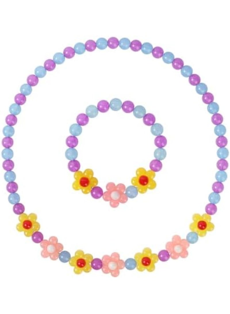 SYOSI Girls Jewelry Set - Cute Flower Beads Necklace and Bracelet for Toddler Girls, Stretchy Chunky Costume Jewelry Gift, Fun Toy for Birthday and Party (Yellow) - Image 1
