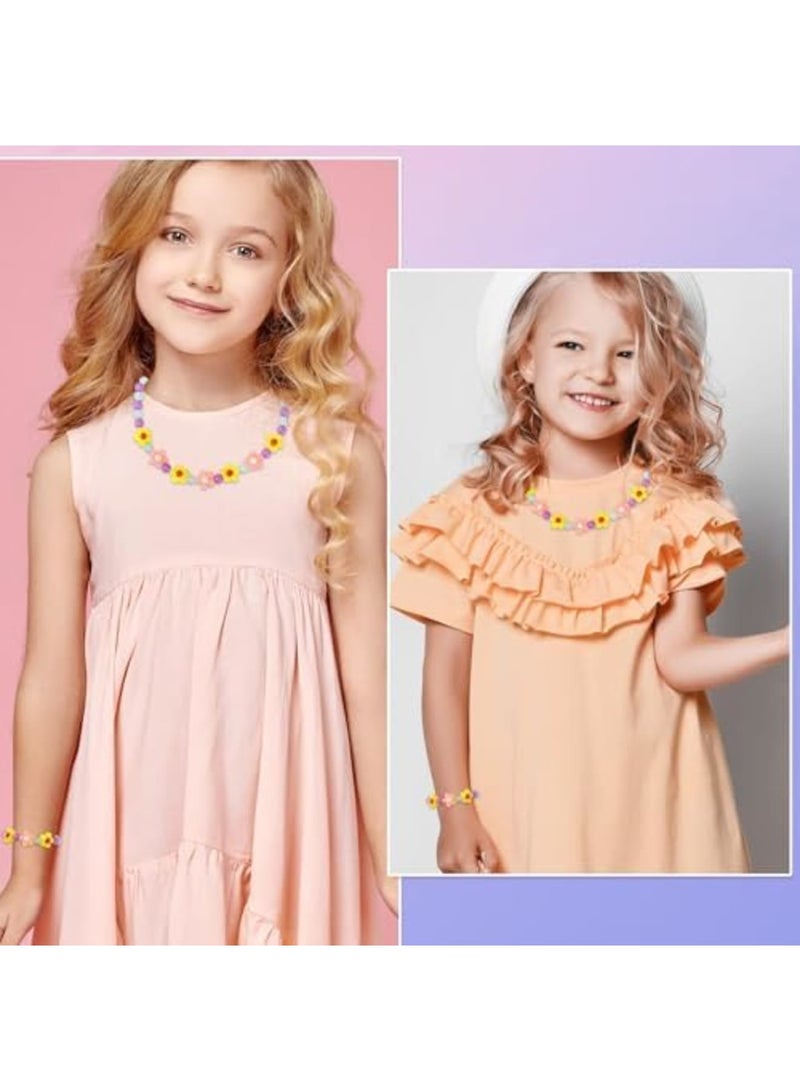 SYOSI Girls Jewelry Set - Cute Flower Beads Necklace and Bracelet for Toddler Girls, Stretchy Chunky Costume Jewelry Gift, Fun Toy for Birthday and Party (Yellow) - Image 4