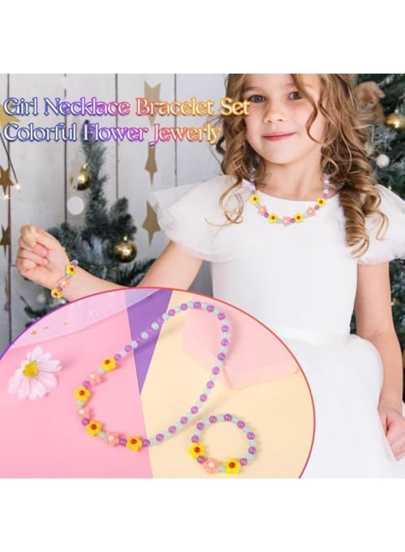 SYOSI Girls Jewelry Set - Cute Flower Beads Necklace and Bracelet for Toddler Girls, Stretchy Chunky Costume Jewelry Gift, Fun Toy for Birthday and Party (Yellow) - Image 2