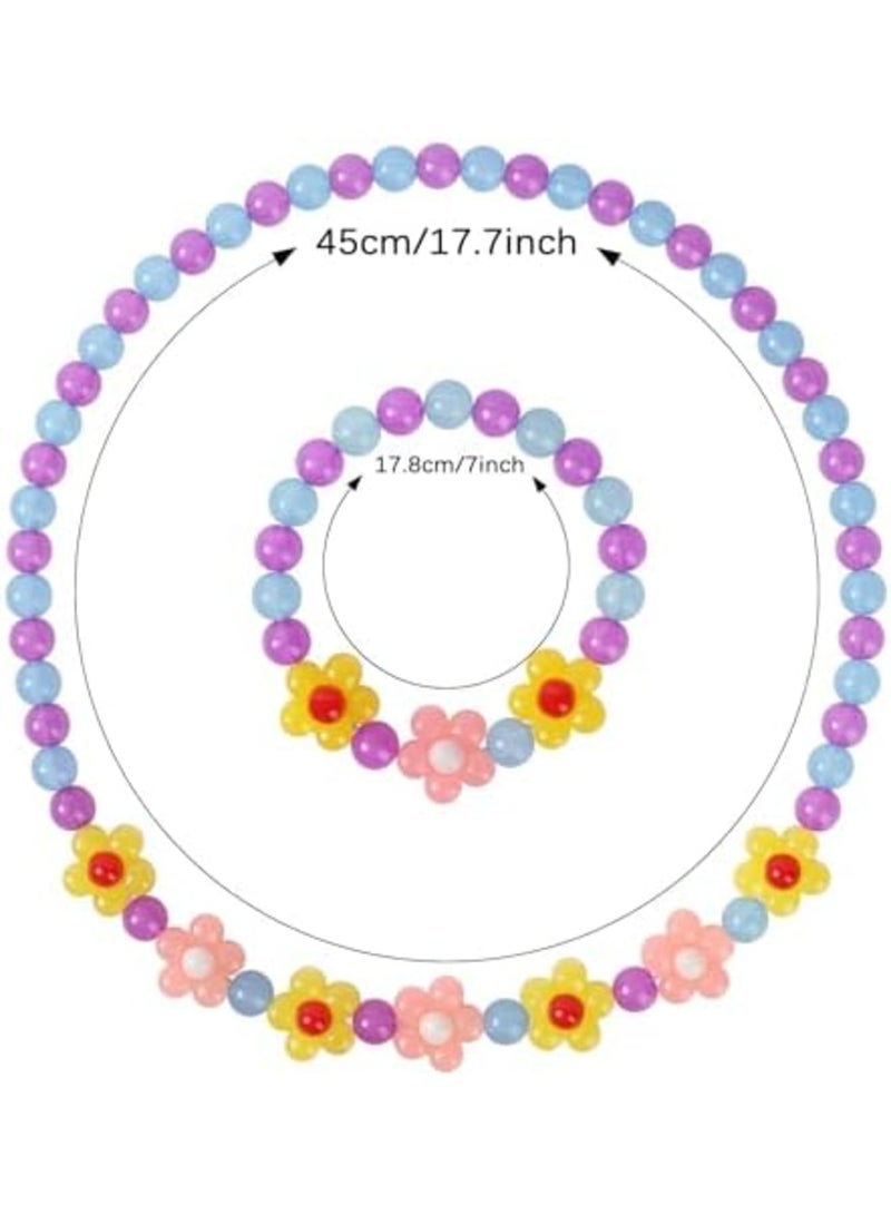 SYOSI Girls Jewelry Set - Cute Flower Beads Necklace and Bracelet for Toddler Girls, Stretchy Chunky Costume Jewelry Gift, Fun Toy for Birthday and Party (Yellow) - Image 5