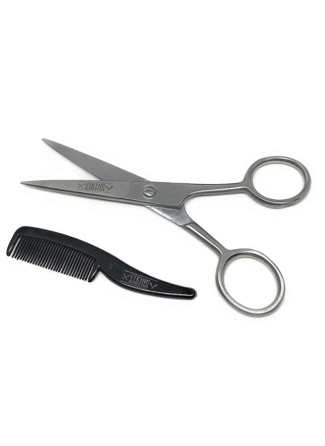 Viking Revolution - Beard and Mustache Scissors w/Comb and Synthetic Leather Case Professional Sharp Surgical Grade Steel for Trimming, Grooming, Cutting Mustache, Beards & Eyebrows Hair - Image 1