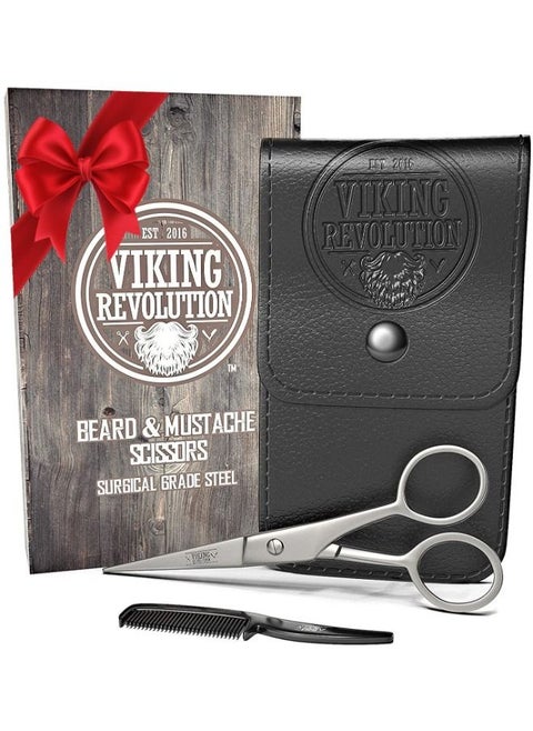 Beard and Mustache Scissors w/Comb and Synthetic Leather Case Professional Sharp Surgical Grade Steel for Trimming, Grooming, Cutting Mustache, Beards & Eyebrows Hair