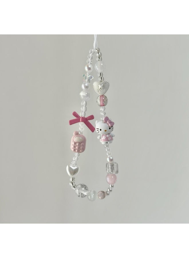 NIBEMINENT Beaded Phone Lanyard, Anti Lost Removable Wrist Strap,Kt Bracelet Pendant, Phone Keychain Lanyard