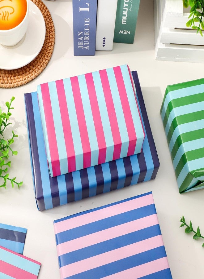 FYSUIMU 12 Sheets Striped Wrapping Paper - Not Roll - Blue Pink Green Stripe Gift Wrap Paper Folded Flat for Baby Shower Birthday DIY Crafts, 19.7 x 27.6 Inch - Image 4