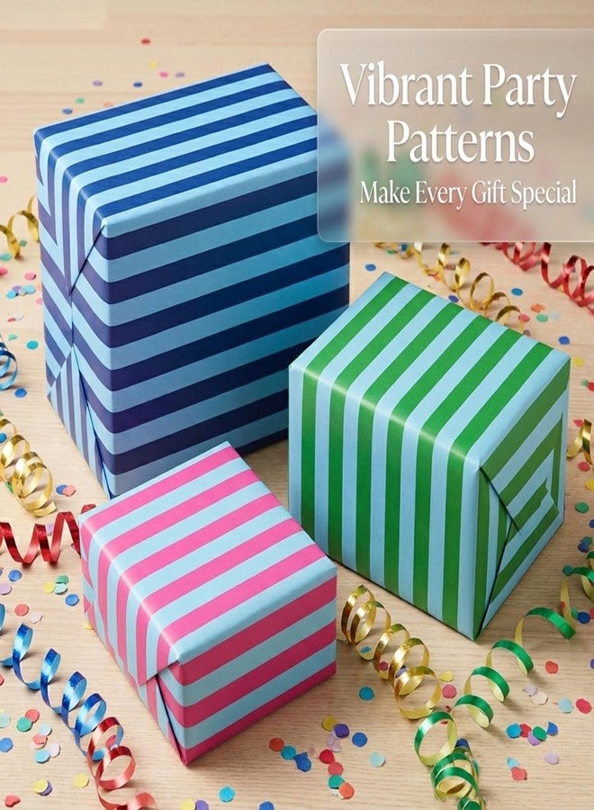 FYSUIMU 12 Sheets Striped Wrapping Paper - Not Roll - Blue Pink Green Stripe Gift Wrap Paper Folded Flat for Baby Shower Birthday DIY Crafts, 19.7 x 27.6 Inch - Image 5
