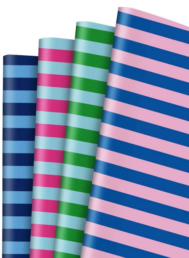 FYSUIMU 12 Sheets Striped Wrapping Paper - Not Roll - Blue Pink Green Stripe Gift Wrap Paper Folded Flat for Baby Shower Birthday DIY Crafts, 19.7 x 27.6 Inch - Image 1