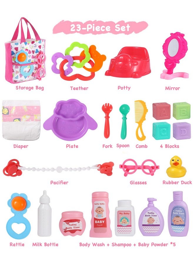 GAGAKU GAGAKU 23 Pack Baby Doll Accessories Set Baby Doll Feeding and Caring Set Includes Diaper Bag,Doll Diapers,Toys, Bottles,Pretend Play Set,Shower,Eating,and More, Perfect for Kids Toddlers and Girls  - Image 2
