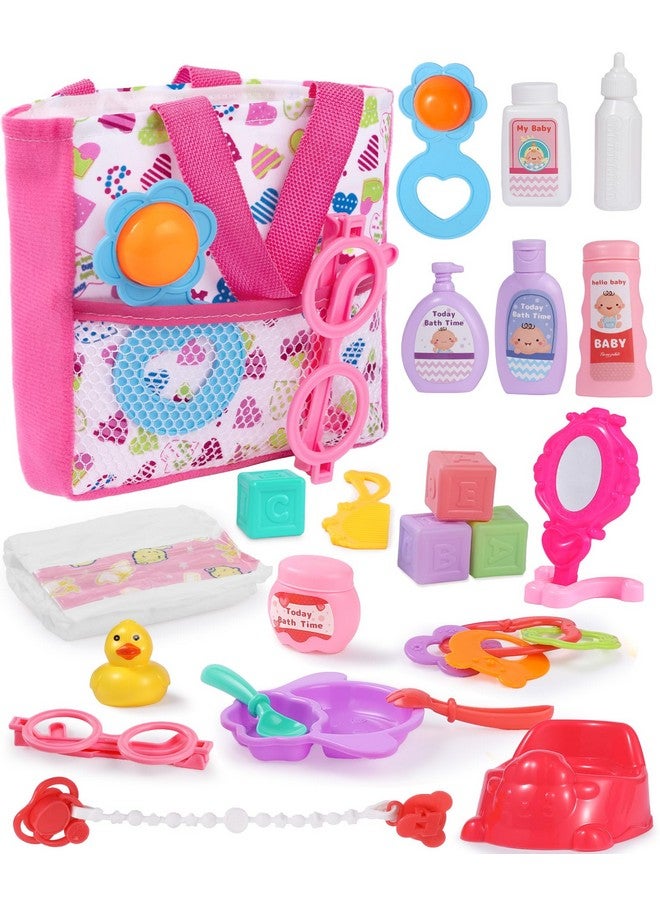 GAGAKU GAGAKU 23 Pack Baby Doll Accessories Set Baby Doll Feeding and Caring Set Includes Diaper Bag,Doll Diapers,Toys, Bottles,Pretend Play Set,Shower,Eating,and More, Perfect for Kids Toddlers and Girls  - Image 1