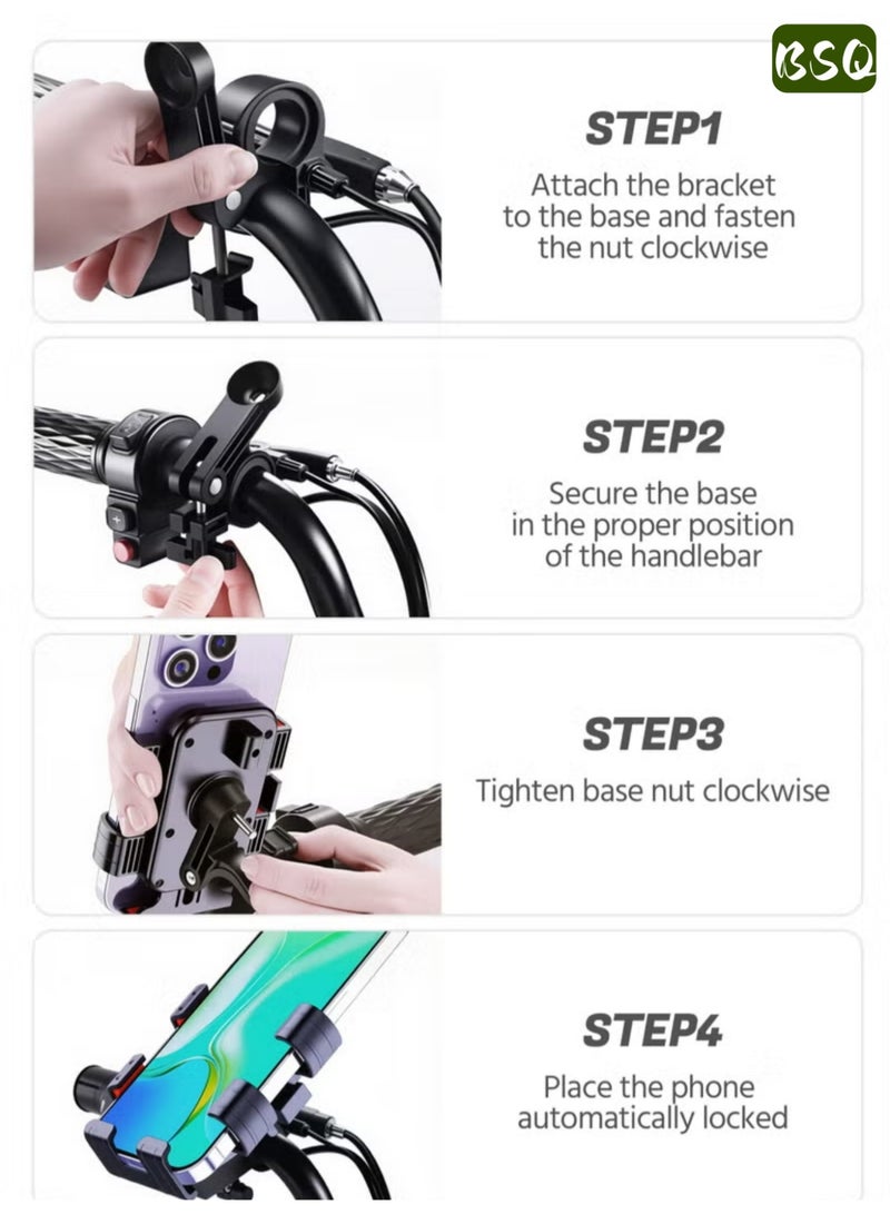 BSQ Adjustable bicycle phone holder | With sun and rain protection cover | Shockproof motorcycle phone holder | One-handed operation | 360° rotation | Suitable for various mobile phones - Image 5