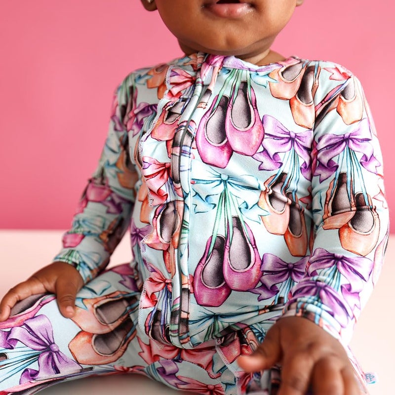 Posh Peanut Footie Pajamas for Baby Girls â€“ Sleepers in Ultra-Soft Viscose from Bamboo with 2-Way Zipper & Ruffle Trim â€“ Newborn to Toddler Sleepwear - Irina, Newborn - Image 2