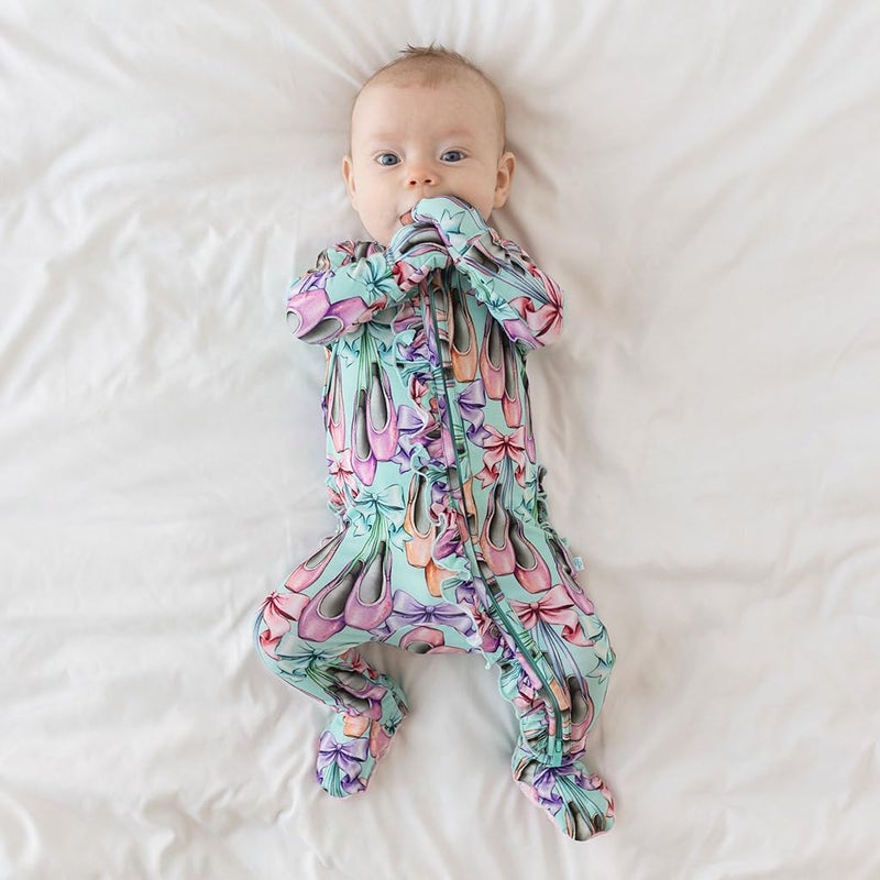 Posh Peanut Footie Pajamas for Baby Girls â€“ Sleepers in Ultra-Soft Viscose from Bamboo with 2-Way Zipper & Ruffle Trim â€“ Newborn to Toddler Sleepwear - Irina, Newborn - Image 5