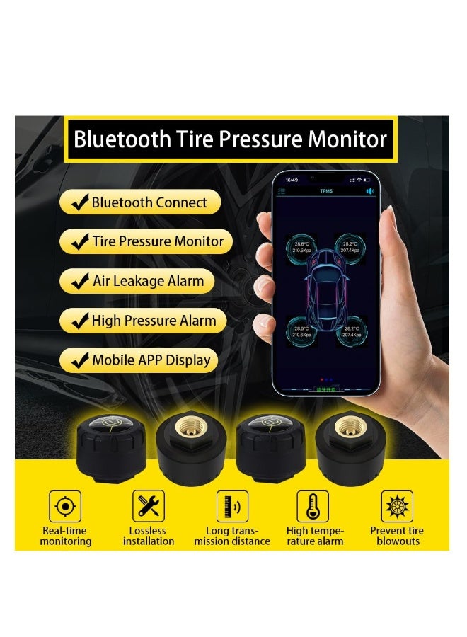 Bluetooth 5.0 Wireless Tire Pressure Monitoring System (TPMS) - Real-time Tire Pressure & Temperature Sensors for Cars, Bicycles, Motorcycles - Compatible with iOS & Android (4 Pack) - Image 2