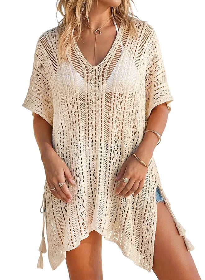 Sweet Life Womens Crochet Knit Swimsuit Coverup Beach Dress Summer 2026 Oversized V Neck Cap Sleeve Bathing Suit Cover Up - Image 1
