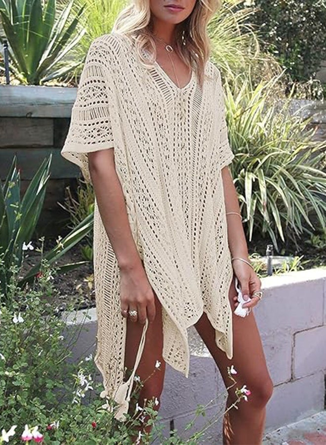 Sweet Life Womens Crochet Knit Swimsuit Coverup Beach Dress Summer 2026 Oversized V Neck Cap Sleeve Bathing Suit Cover Up - Image 3