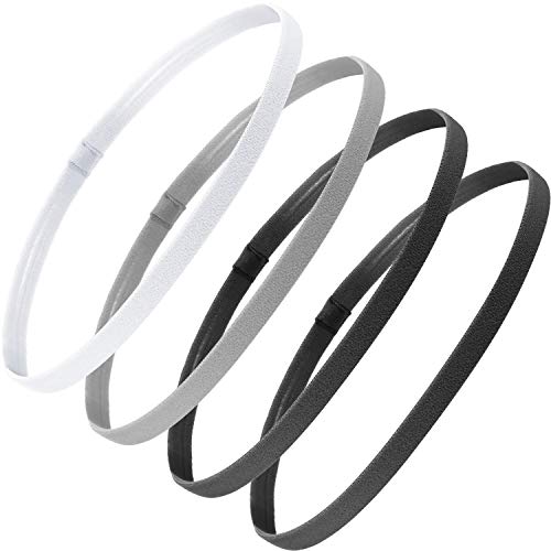 Bememo 4 Pieces Thick Non-Slip Elastic Sport Headbands Hair Headbands for Women and Men (Black, Gray, White) - Image 1
