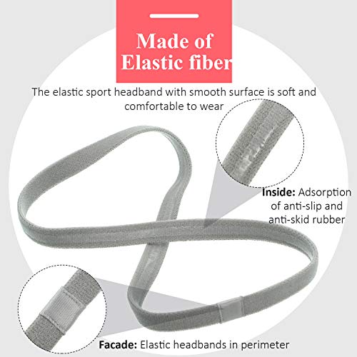 Bememo 4 Pieces Thick Non-Slip Elastic Sport Headbands Hair Headbands for Women and Men (Black, Gray, White) - Image 3