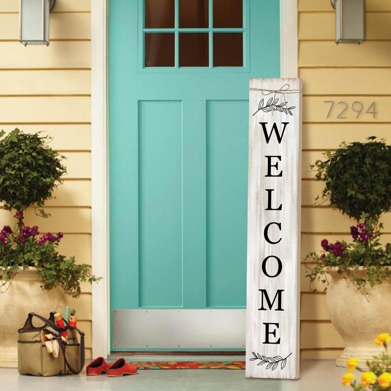 PEROUU Welcome Sign for Front Porch Standing - Wooden Vertical Hanging Farmhouse Decor With Leaves for Front Door and Home Decorations 47.2"H - Image 1