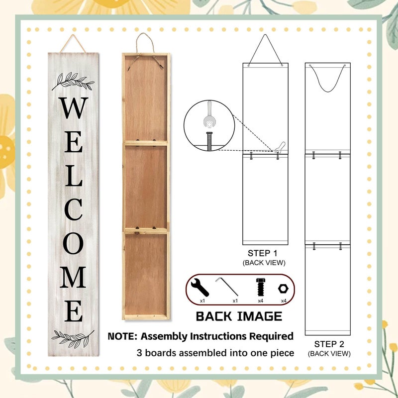 PEROUU Welcome Sign for Front Porch Standing - Wooden Vertical Hanging Farmhouse Decor With Leaves for Front Door and Home Decorations 47.2"H - Image 4