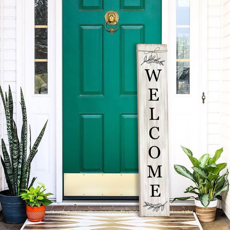 PEROUU Welcome Sign for Front Porch Standing - Wooden Vertical Hanging Farmhouse Decor With Leaves for Front Door and Home Decorations 47.2"H - Image 2
