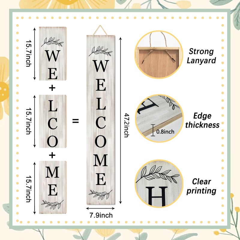 PEROUU Welcome Sign for Front Porch Standing - Wooden Vertical Hanging Farmhouse Decor With Leaves for Front Door and Home Decorations 47.2"H - Image 3