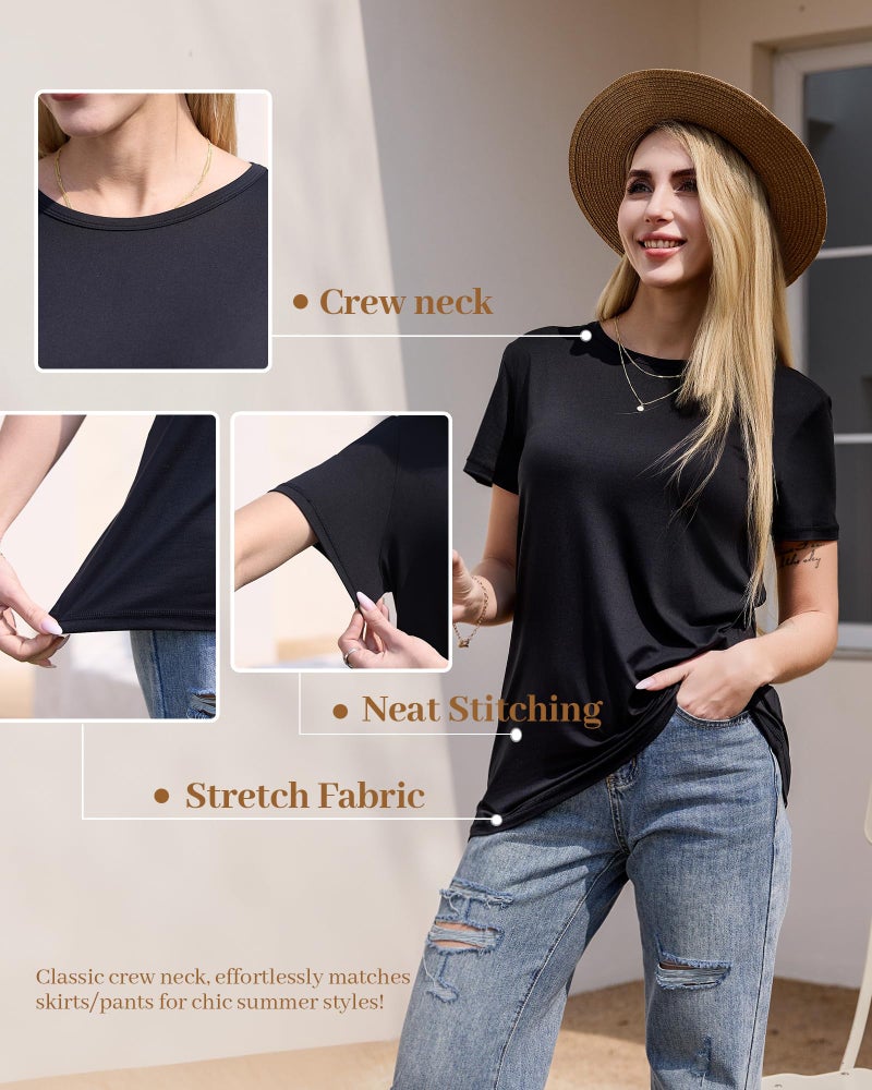 TNNZEET Black Shirt Womens - Short Sleeve Spring Summer Casual Tops Loose Basic Tees Crew Neck Tshirts Fashion Clothes 2026 - Image 3